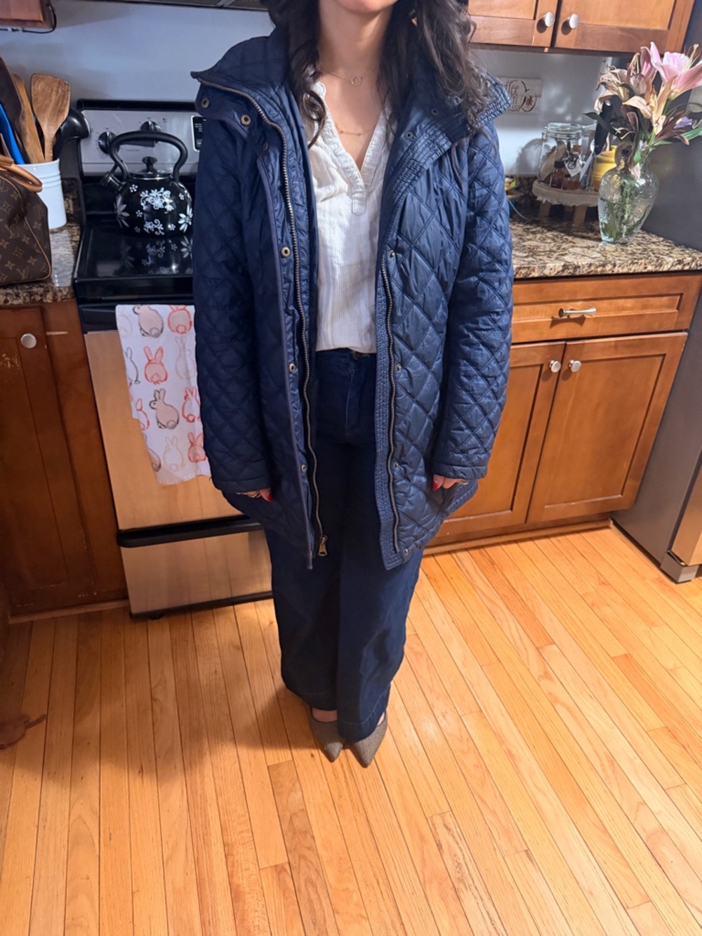 Quilted Hooded Puffer Jacket - Navy